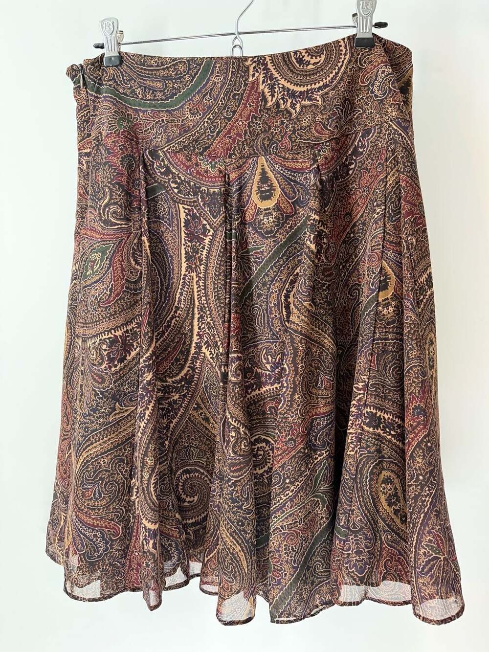 Chaps Paisley Pleated Skirt Size 6 Brown Boho Dark Academia Midi